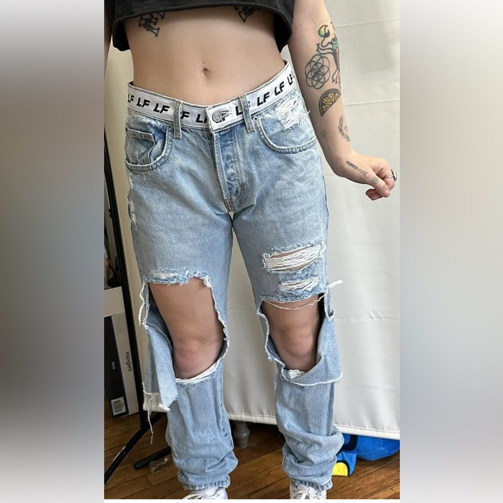 LF The Brand Women’s Y2K Light Wash Ripped Logo Jeans